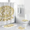 Versace Big Medusa Logo In Golden Background Bathroom Shower Curtain Set Versace Big Medusa Logo In Golden Background Bathroom Shower Curtain Set