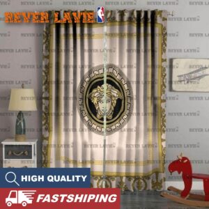 Versace Fancy Logo With Baroque Pattern In Sand Background Window Curtain