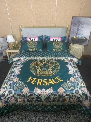Versace Floral In Green Background Most Comfortable Bedding Set Versace Floral In Green Background Most Comfortable Bedding Set