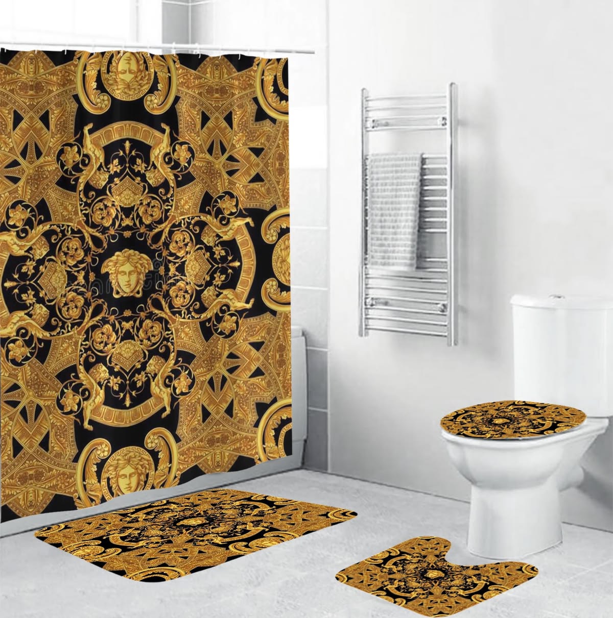 Versace Gold And Black Signature Baroque Bathroom Accessories Set Versace Gold And Black Signature Baroque Bathroom Accessories Set