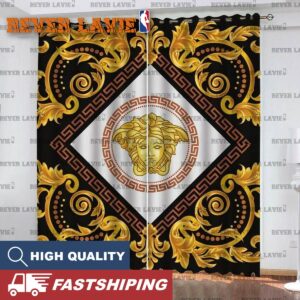 Versace Gold Logo With Flame In Luxury Pattern Window Curtain