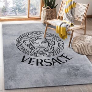 Versace Rectangle Logo Gold Area Rug Carpet