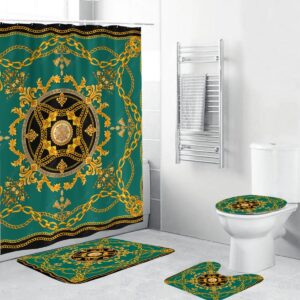 Versace Royal Green And Gold Chains Bathroom Accessories Set