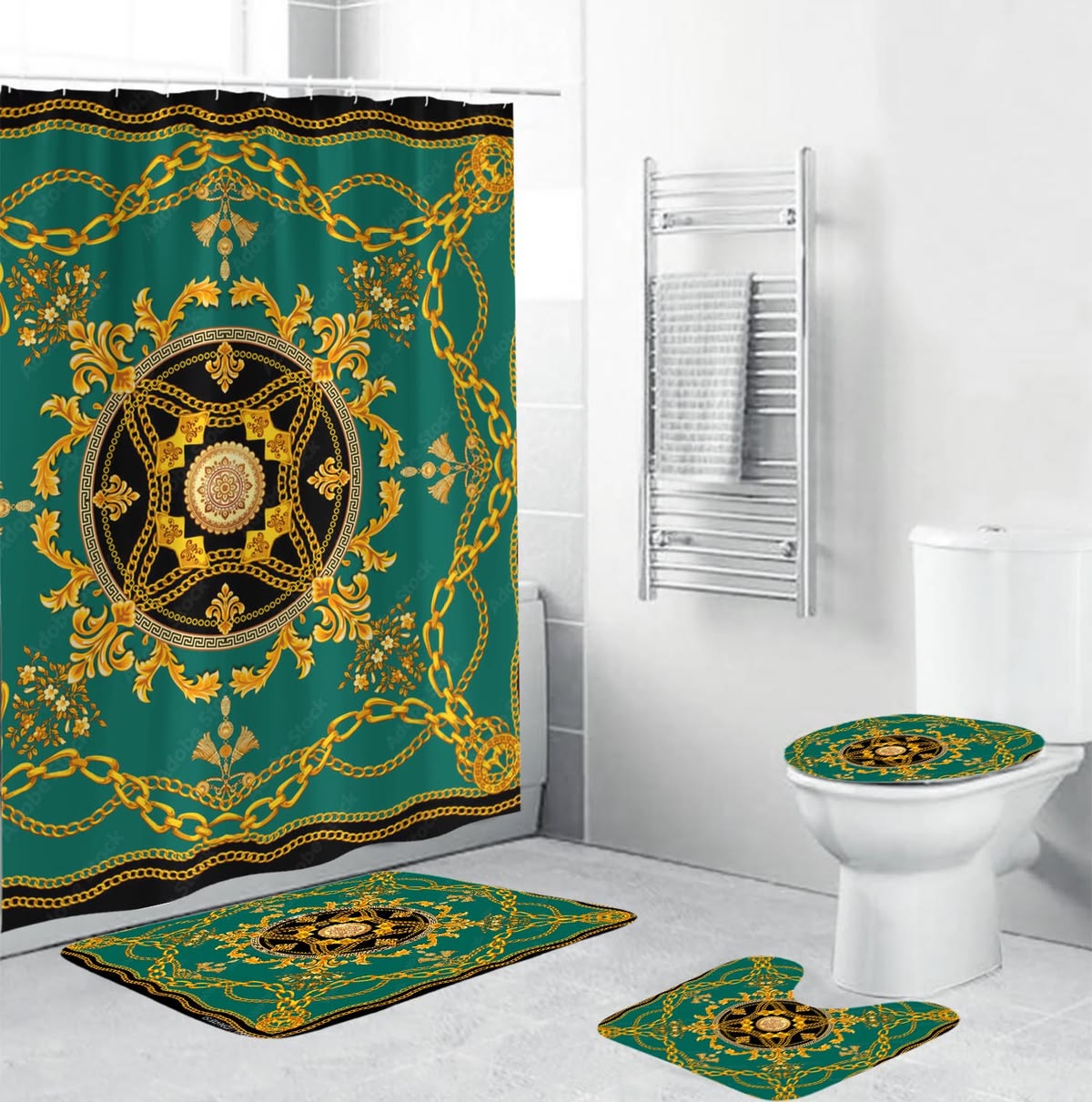 Versace Royal Green And Gold Chains Bathroom Accessories Set Versace Royal Green And Gold Chains Bathroom Accessories Set