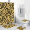 Versace Silver Logo Pattern In Blue Grey Background Bathroom Shower Curtain Set Versace Silver Logo Pattern In Blue Grey Background Bathroom Shower Curtain Set