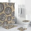 Versace Silver Logo Pattern In Blue Grey Background Bathroom Shower Curtain Set Versace Silver Logo Pattern In Blue Grey Background Bathroom Shower Curtain Set