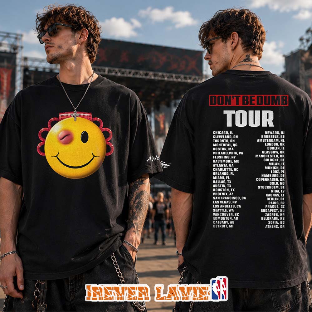 ASAP Rocky Don't Be Dumb Tour Smiley Dateback 2026 Official Two Sides Black T-Shirt ASAP Rocky Don't Be Dumb Tour Smiley Dateback 2026 Official Two Sides Black T-Shirt