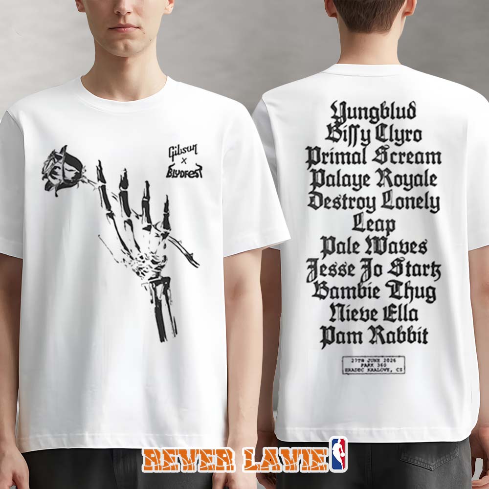 Bludfest x Gibson Festival Lineup White Collaboration Park 360 At Hradec Kralove In Czechia On June 27 2026 T-Shirt Bludfest x Gibson Festival Lineup White Collaboration Park 360 At Hradec Kralove In Czechia On June 27 2026 T-Shirt