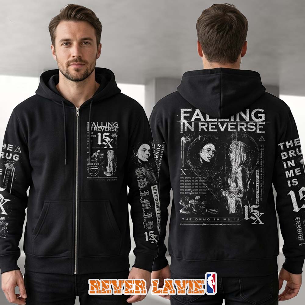 Falling In Reverse The Drug In Me Is You 15th Anniversary Black Zip Hoodie Falling In Reverse The Drug In Me Is You 15th Anniversary Black Zip Hoodie
