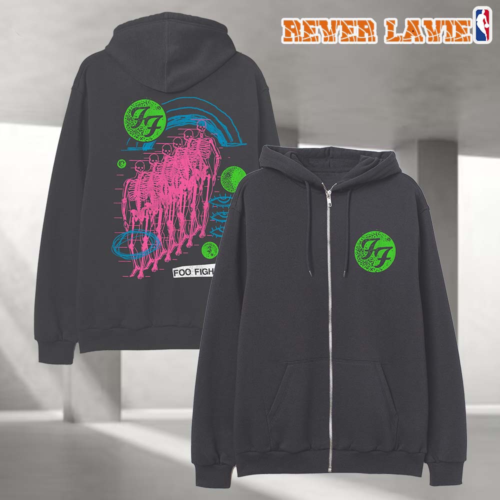 Foo Fighters 2026 Retro Skeleton Zip Hoodie Foo Fighters 2026 Retro Skeleton Zip Hoodie