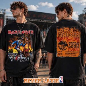 Iron Maiden France Event Merch For Clisson Paris Lyon France On June 19 22 And 28 2026 Run For Your Lives World Tour Guillotine Eddie Two Sided Tee