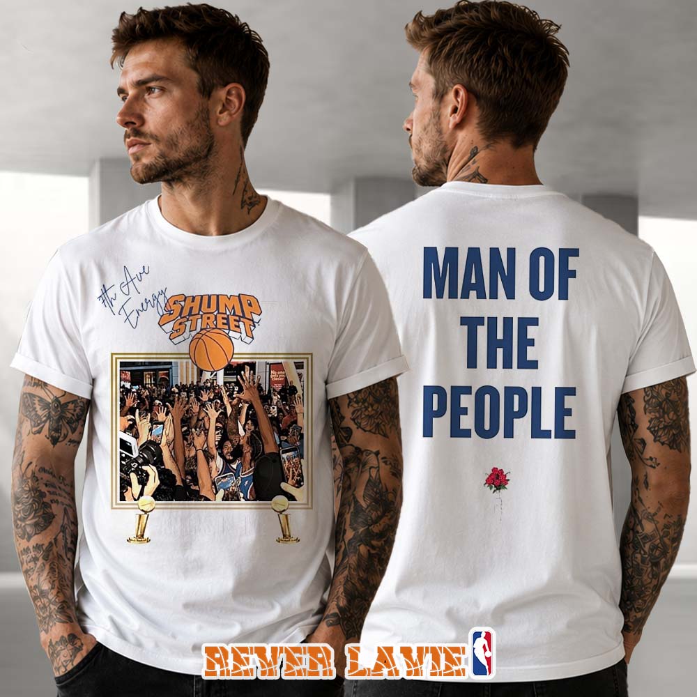 Jesse Queen x Centerpiece Man Of The People New York Knicks 2026 NBA Champions Knicks In Five Limited Edition White T-Shirt Jesse Queen x Centerpiece Man Of The People New York Knicks 2026 NBA Champions Knicks In Five Limited Edition White T-Shirt