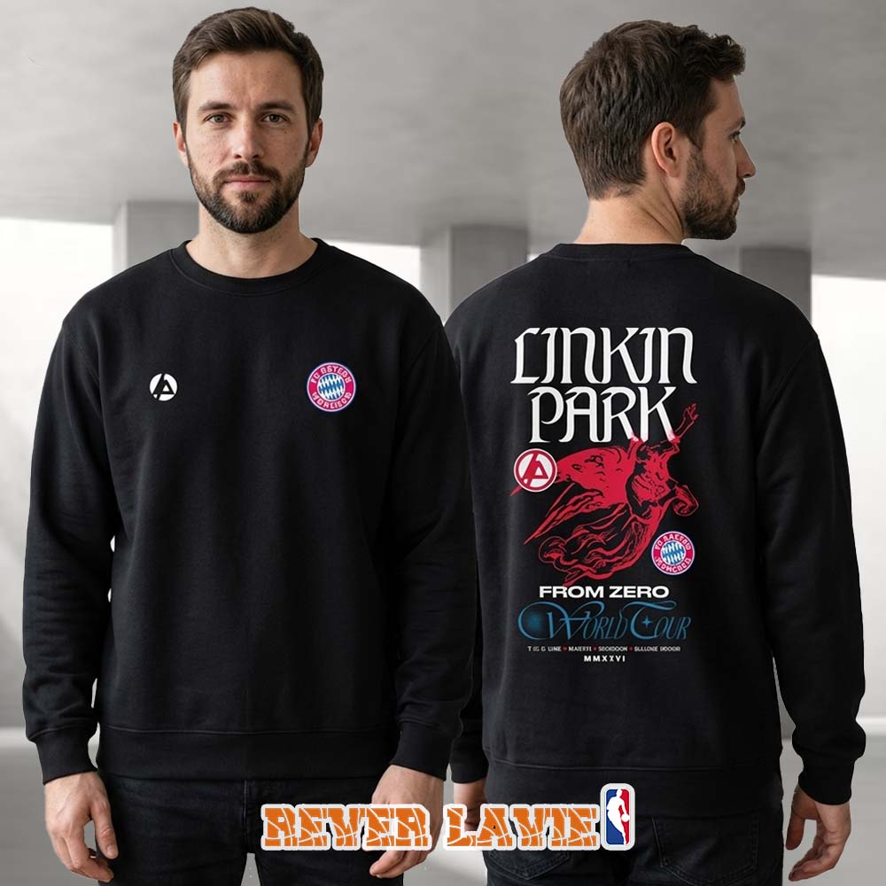 Linkin Park x FC Bayern München From Zero World Tour Pop-Up Shop Exclusive Black Crewneck Sweatshirt Allianz Arena Munich Germany June 11-12 2026 Linkin Park x FC Bayern München From Zero World Tour Pop-Up Shop Exclusive Black Crewneck Sweatshirt Allianz Arena Munich Germany June 11-12 2026