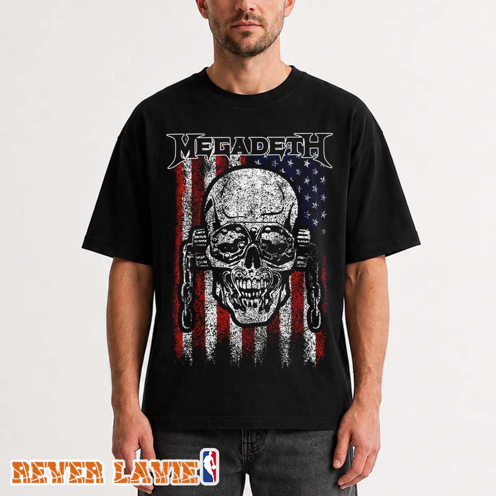Megadeth Vic Rattlehead 4th of July American Flag Tee Megadeth Vic Rattlehead 4th of July American Flag Tee