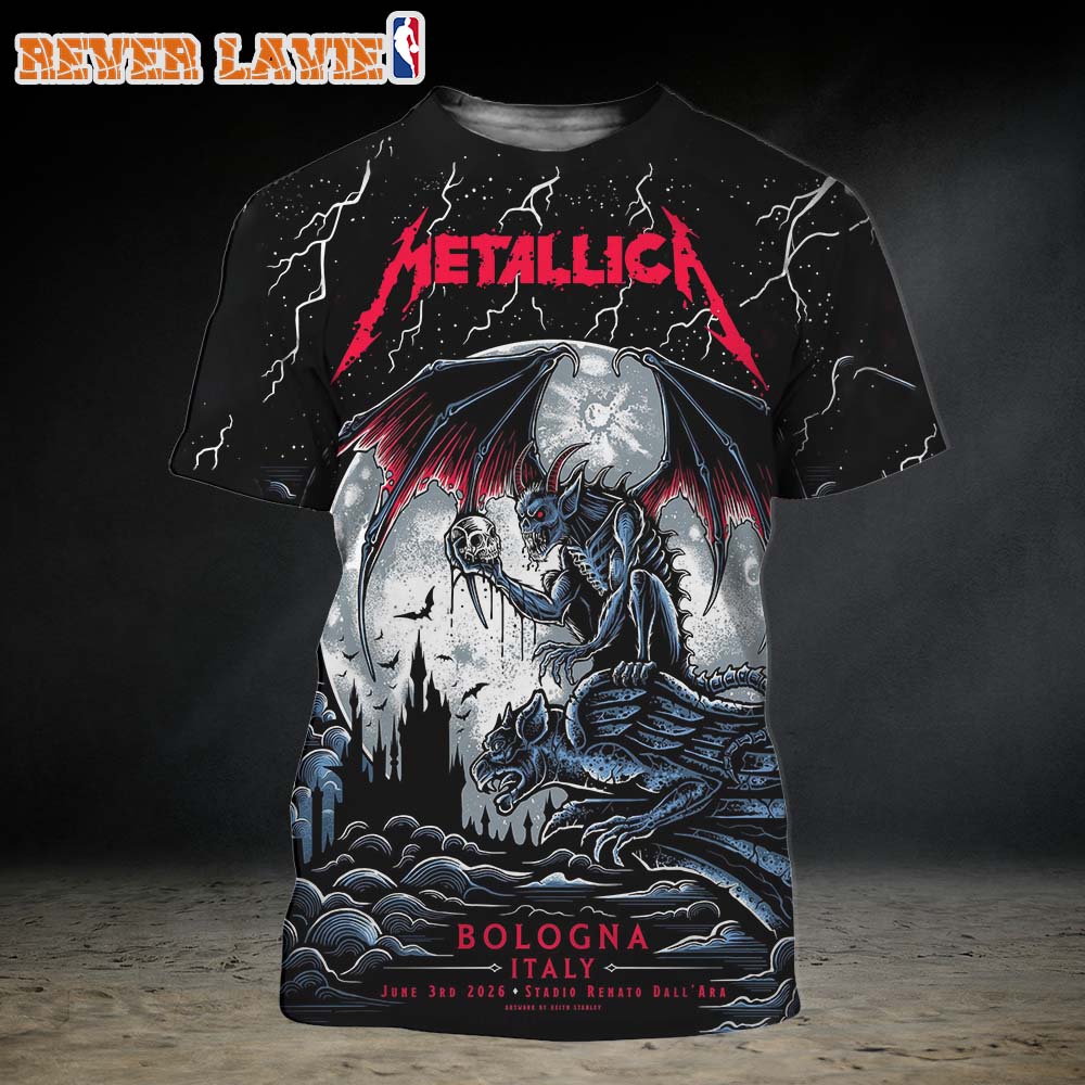 Metallica M72 Bologna Italy 2026 Pop Up Shop Poster For Stadio Renato Dall'Ara In Bologna IT On June 3 2026 All Over Print Shirt Metallica M72 Bologna Italy 2026 Pop Up Shop Poster For Stadio Renato Dall'Ara In Bologna IT On June 3 2026 All Over Print Shirt
