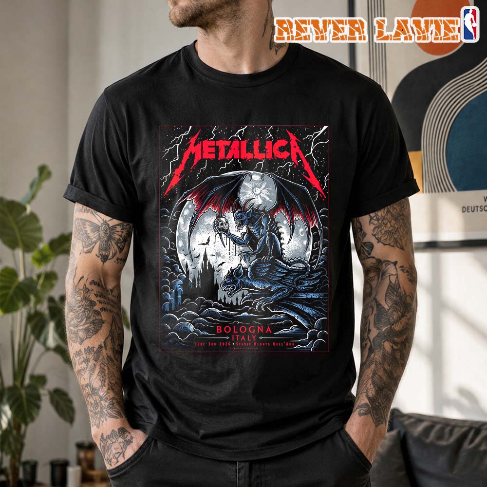 Metallica M72 Bologna Italy 2026 Pop Up Shop Poster For Stadio Renato Dall'Ara In Bologna IT On June 3 2026 Unisex T-Shirt Metallica M72 Bologna Italy 2026 Pop Up Shop Poster For Stadio Renato Dall'Ara In Bologna IT On June 3 2026 Unisex T-Shirt