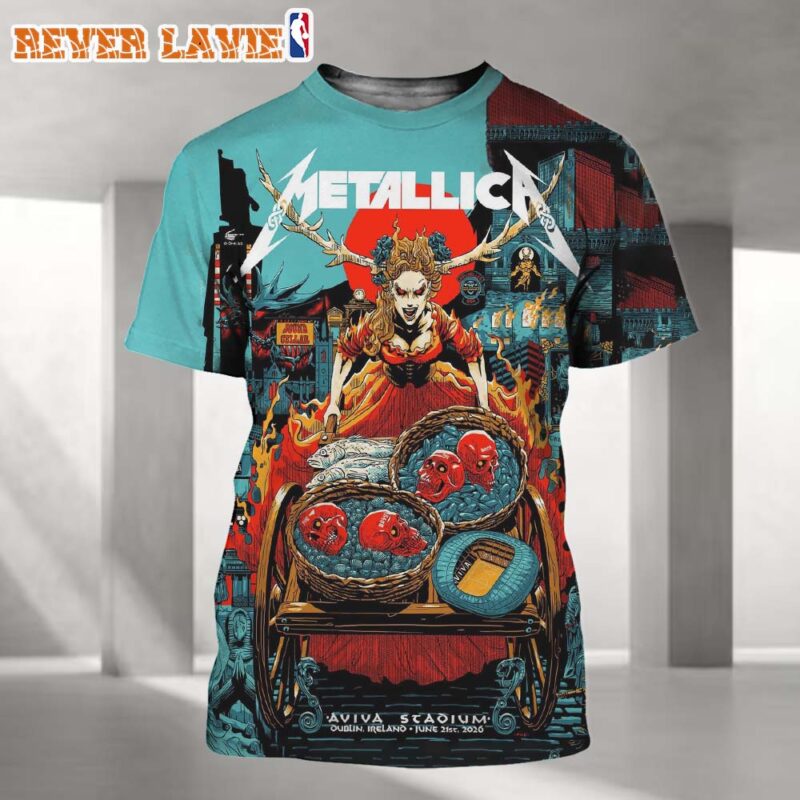 Metallica M72 Dublin Exclusive Poster Night 2 For Dublin Ireland at Aviva Stadium on June 19th 2026 Celtic Goddess Skull Cart Artwork All Over Print Shirt