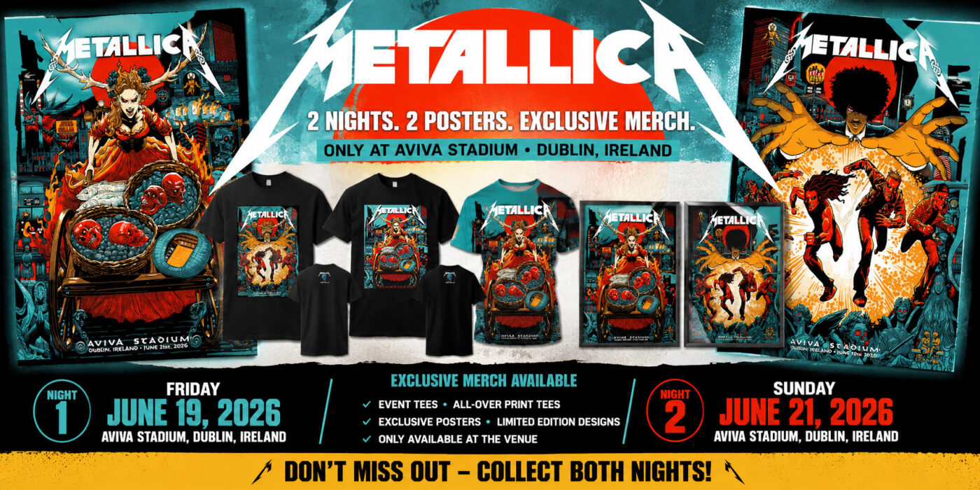 Metallica M72 Dublin Full Show Exclusive Merch In Dublin Ireland at Aviva Stadium on June 19th and 21rd 2026