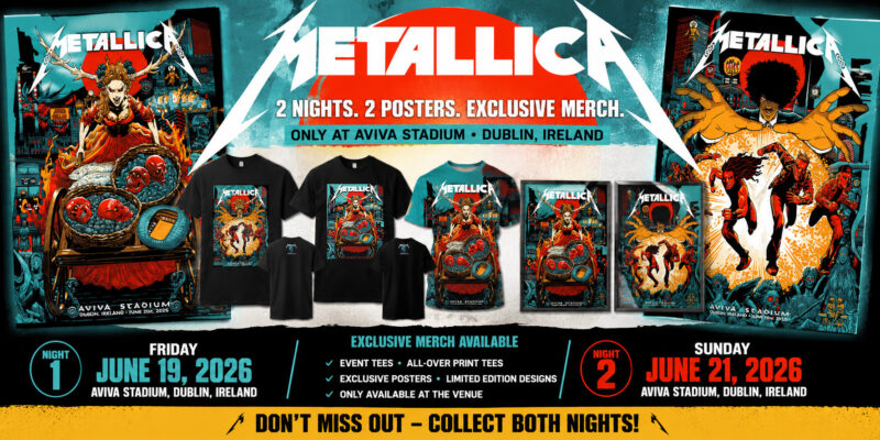 Metallica M72 Dublin Full Show Exclusive Merch In Dublin Ireland at Aviva Stadium on June 19th and 21rd 2026