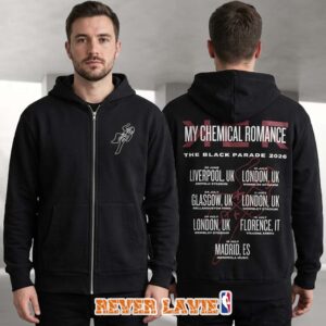My Chemical Romance x Liverpool FC 2026 Pop up Shop Merch The Black Parade Tour Two Sided Zip Hoodie Tour Dates