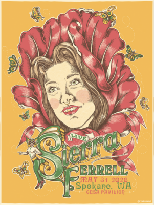 Sierra Ferrell Event Poster For Gesa Pavilion In Spokane Washington On May 31 2026 Live Tour Floral Portrait Butterfly Artwork