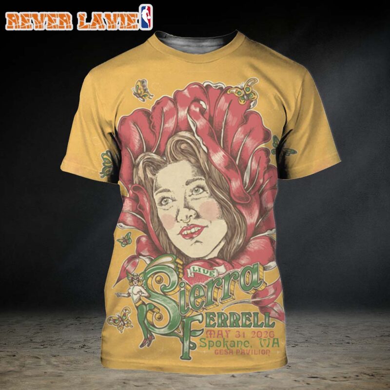 Sierra Ferrell Event Poster For Gesa Pavilion In Spokane Washington On May 31 2026 Live Tour Floral Portrait Butterfly Artwork All Over Print Shirt