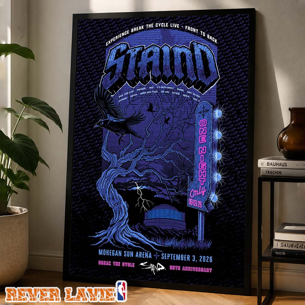 Staind Concert Poster At Mohegan Sun Arena In Uncasville Connecticut On September 3 2026 Break The Cycle 25th Anniversary Gothic Raven Artwork Poster Canvas Staind Concert Poster At Mohegan Sun Arena In Uncasville Connecticut On September 3 2026 Break The Cycle 25th Anniversary Gothic Raven Artwork Poster Canvas