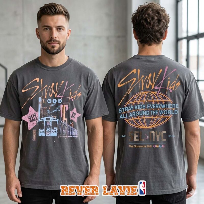 Stray Kids Governors Ball NYC 2026 Event Exclusive Charcoal T Shirt Stray Kids Everywhere All Around The World June 6 2026