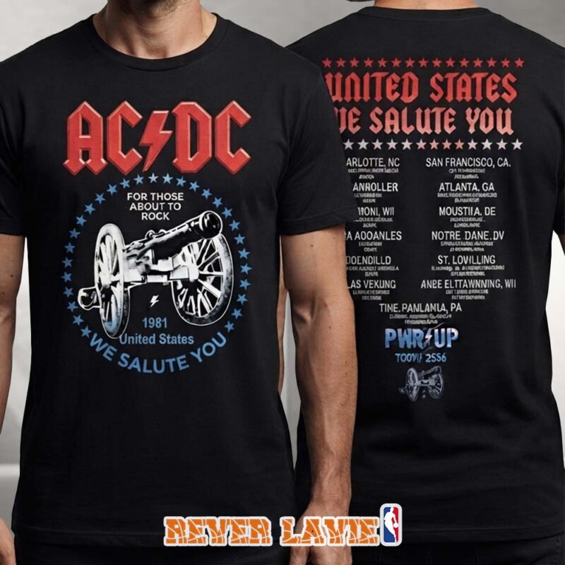ACDC For Those About To Rock Cannon Graphic United States We Salute You T Shirt Power Up Pop Up Shop San Antonio Texas 2026 Exclusive