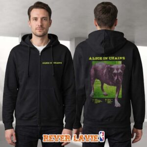 Alice In Chains Dog Tracklist Black Zip-Up Hoodie Three-Legged Dog Graphic Official Band Merchandise