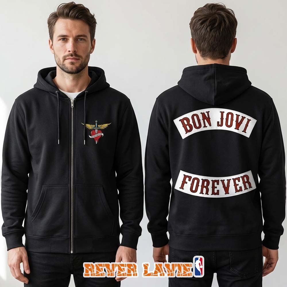 Bon Jovi Forever Album Black Zip Hoodie Official Band Merch Bon Jovi Forever Album Black Zip Hoodie Official Band Merch