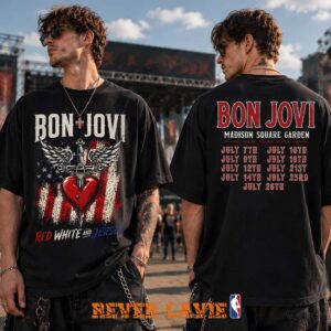 Bon Jovi Red White And Jersey NYC Black T-Shirt Official Forever Album Merch