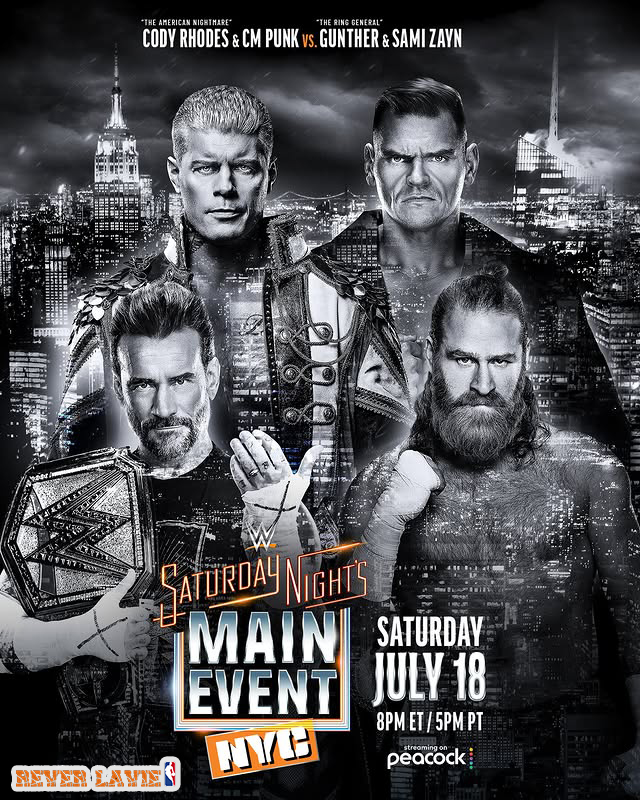 Cody Rhodes & CM Punk vs Gunther & Sami Zayn WWE Saturday Night's Main Event NYC Madison Square Garden Match Poster 2026