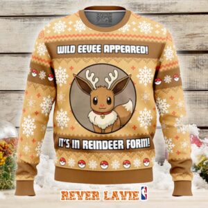 Eevee Reindeer Pokemon Ugly Christmas Sweater Holiday Knit Jumper