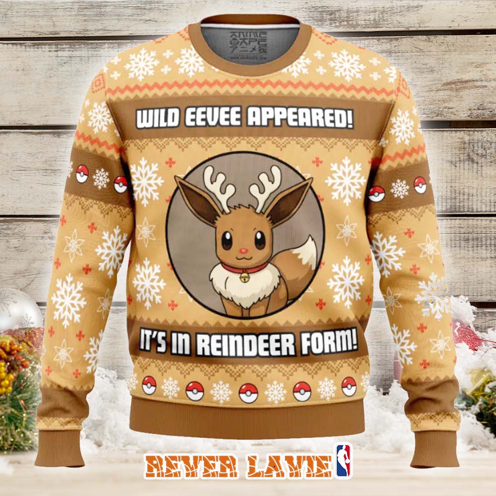 Eevee Reindeer Pokemon Ugly Christmas Sweater Holiday Knit Jumper Eevee Reindeer Pokemon Ugly Christmas Sweater Holiday Knit Jumper