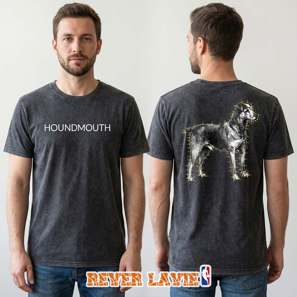 Houndmouth New Dog All Over Print T-Shirt Vintage Canine Graphic Tee Houndmouth New Dog All Over Print T-Shirt Vintage Canine Graphic Tee