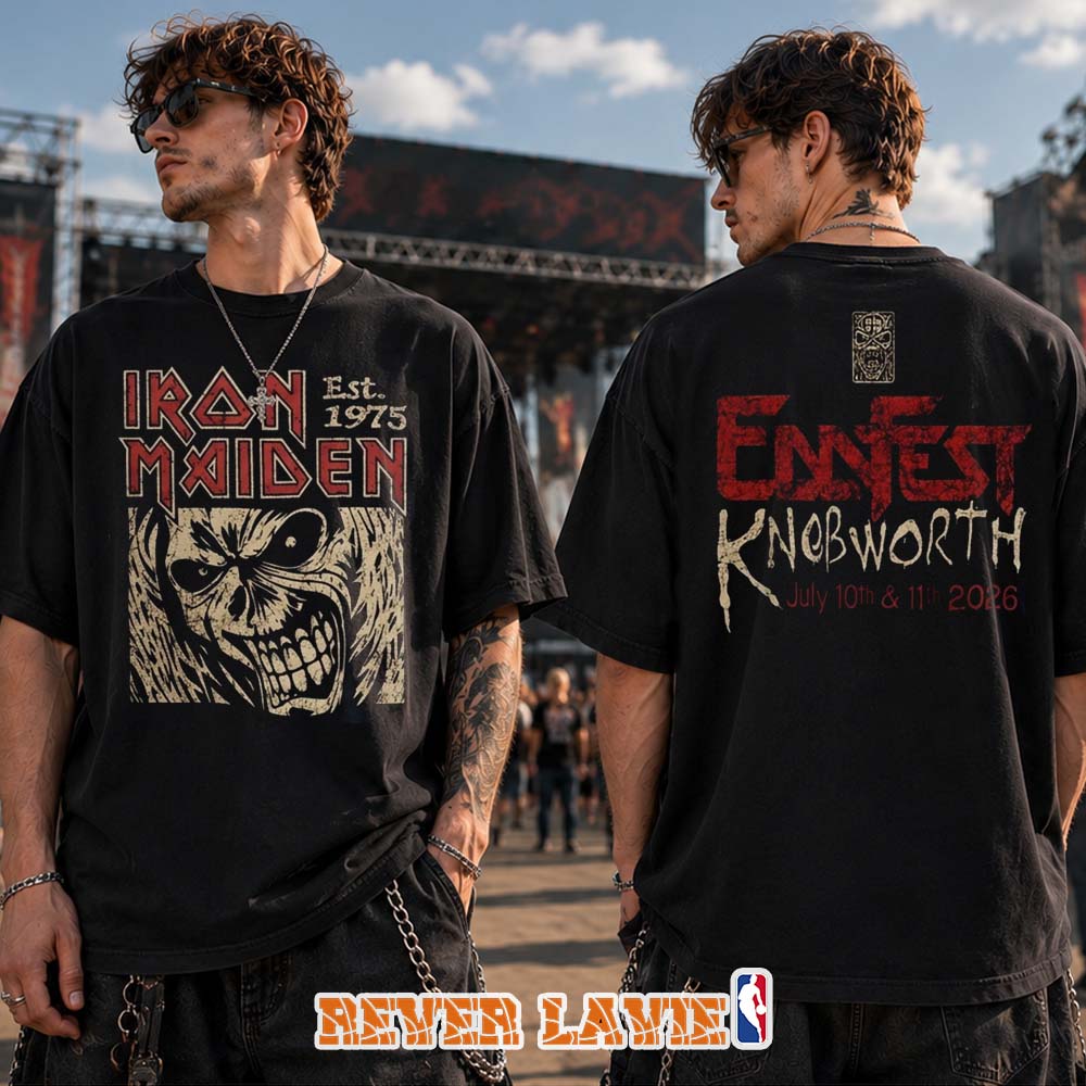Iron Maiden Eddfest Knebworth July 10–11 2026 Killer Eddie 50th Anniversary Black T-Shirt Official Tour Merchandise Iron Maiden Eddfest Knebworth July 10–11 2026 Killer Eddie 50th Anniversary Black T-Shirt Official Tour Merchandise