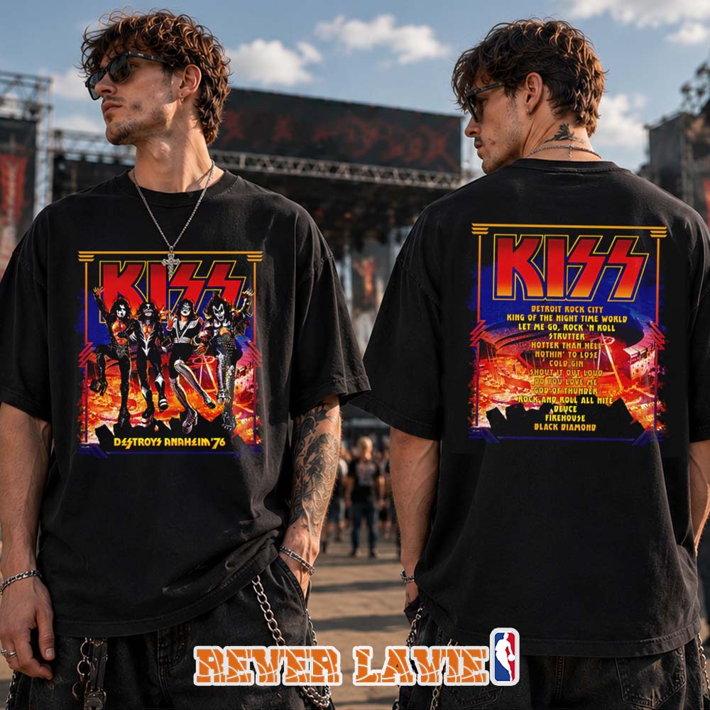 Kiss Framed Destroys Anaheim 76 Vintage Concert Graphic Black T-Shirt Kiss Framed Destroys Anaheim 76 Vintage Concert Graphic Black T-Shirt