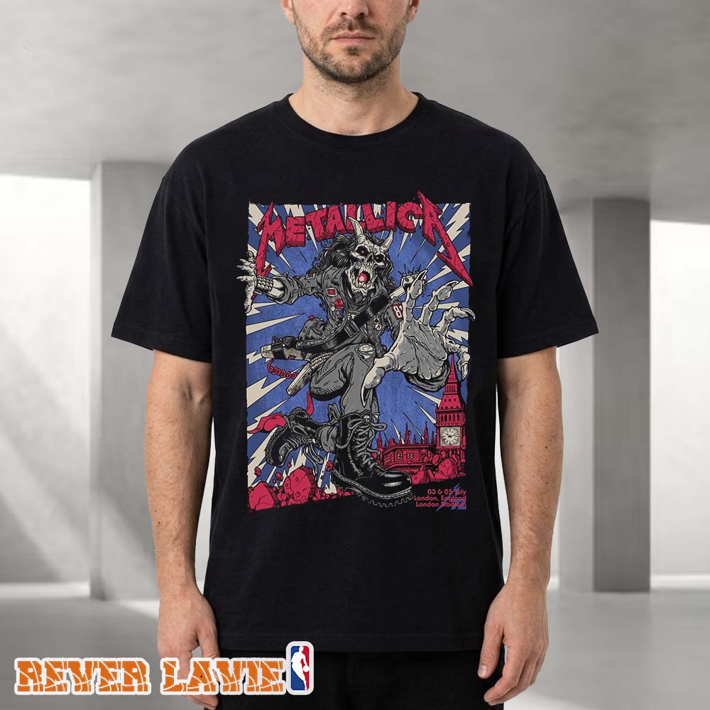 Metallica M72 London Pop up Shop Poster For London Stadium in London England on July 3 and 5 2026 Metal Artwork Unisex T-Shirt Metallica M72 London Pop up Shop Poster For London Stadium in London England on July 3 and 5 2026 Metal Artwork Unisex T-Shirt