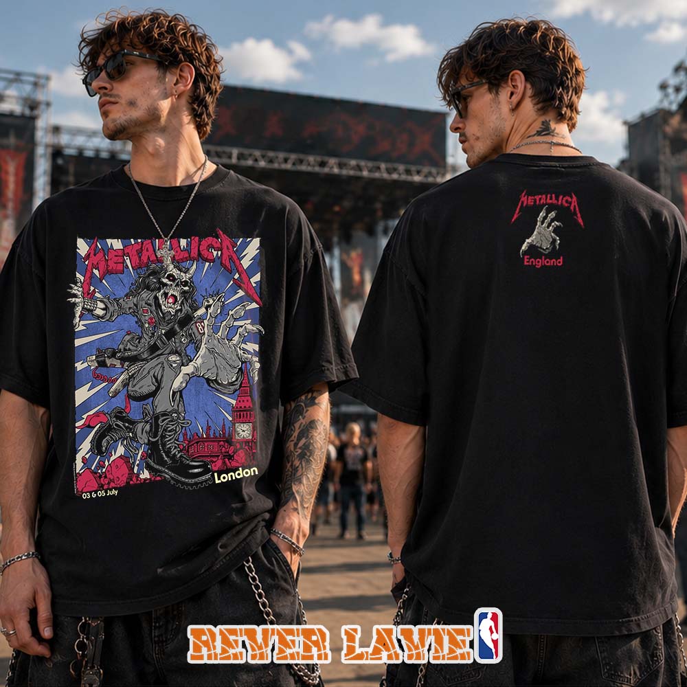 Metallica Show T Shirt M72 London England 2026 at London Stadium on July 3 and 5 2026 Exclusive Two Sided Tee Metallica Show T Shirt M72 London England 2026 at London Stadium on July 3 and 5 2026 Exclusive Two Sided Tee