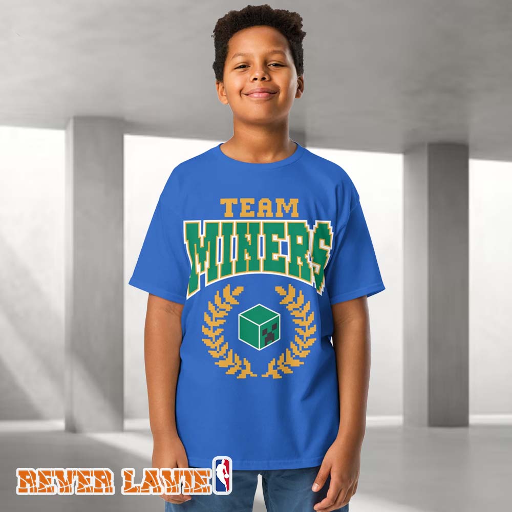 Minecraft Youth T-Shirt Team Miners Creeper Graphic Official Gaming Merch Minecraft Youth T-Shirt Team Miners Creeper Graphic Official Gaming Merch