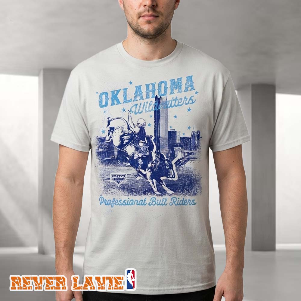 Oklahoma Wildcatters OKC Skyline T-Shirt Silver Official PBR Team Tee Oklahoma Wildcatters OKC Skyline T-Shirt Silver Official PBR Team Tee