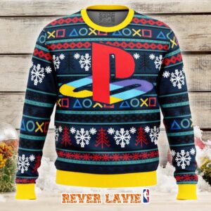 PlayStation Ugly Christmas Sweater Retro Gaming Holiday Knit Jumper