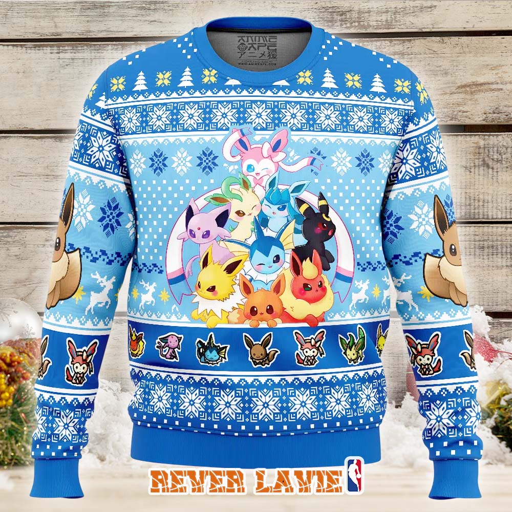 Pokemon Eevee Eeveelutions Ugly Christmas Sweater Holiday Gift Pokemon Eevee Eeveelutions Ugly Christmas Sweater Holiday Gift