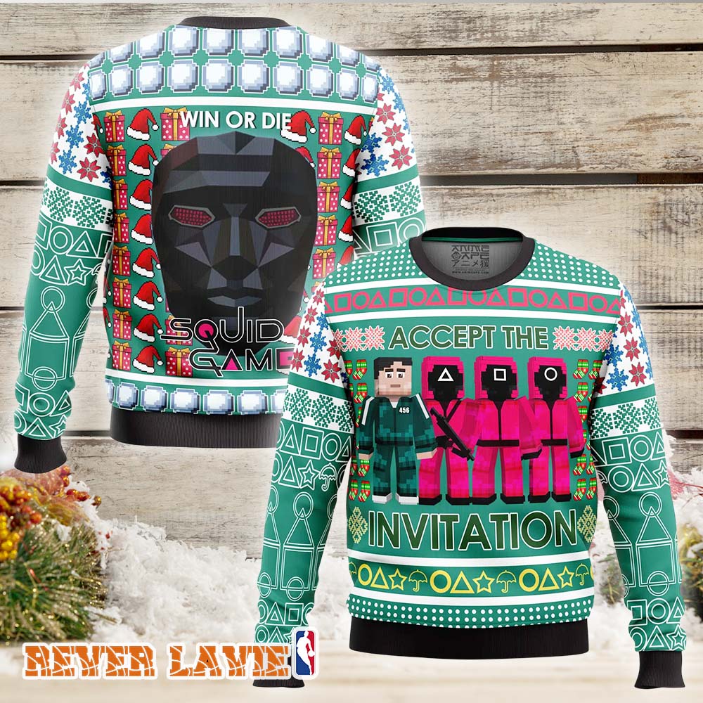 Squid Game Invitation Ugly Christmas Sweater Signature Christmas Fan Edition Squid Game Invitation Ugly Christmas Sweater Signature Christmas Fan Edition