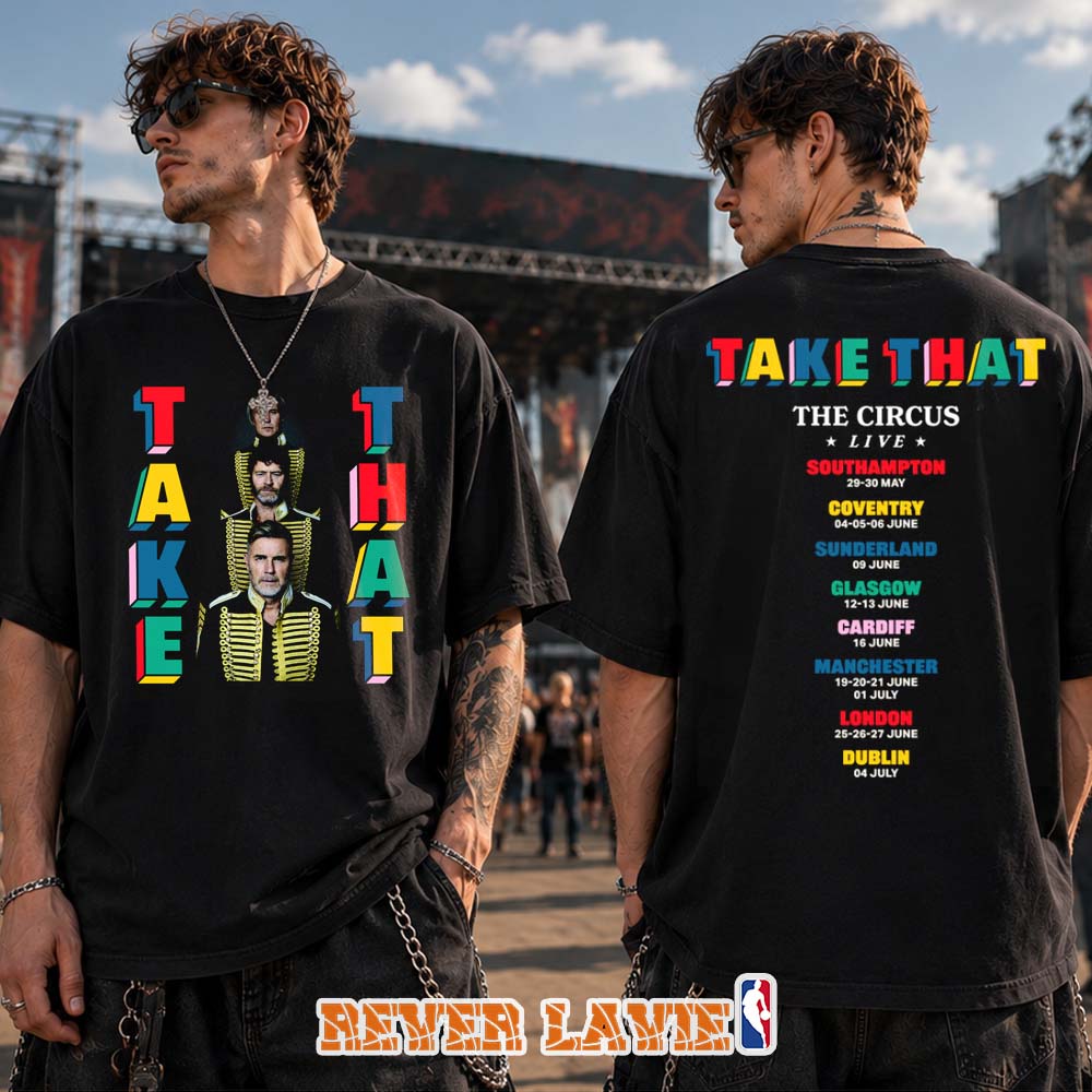 Take That The Circus Live Photo Dates Black T-Shirt Official Tour Merch 2026 Take That The Circus Live Photo Dates Black T-Shirt Official Tour Merch 2026