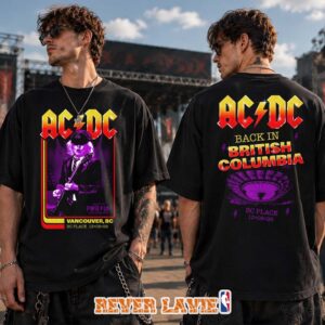 ACDC Back In British Columbia Vancouver BC Place August 13 2026 Double Sided Concert T Shirt PWR UP Tour Angus Young Retro Rock Band Tee