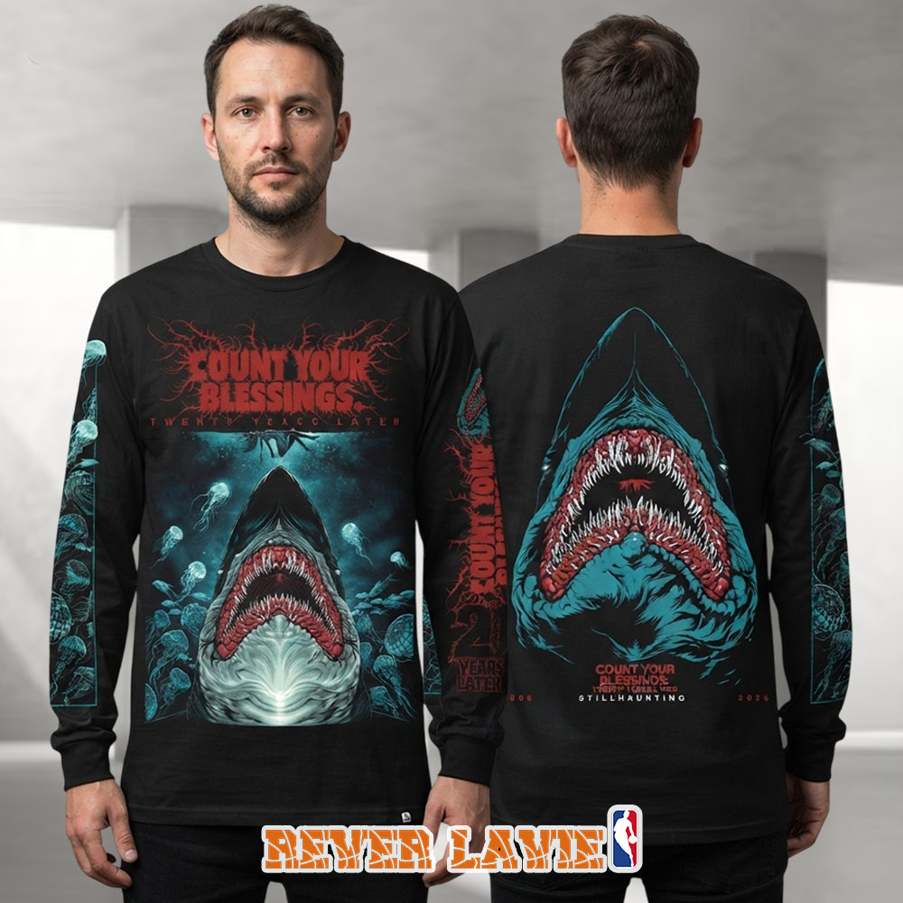 Bring Me The Horizon Count Your Blessings Twenty Years Later 2006 2026 Shark All Over Print Long Sleeve Limited Edition Bring Me The Horizon Count Your Blessings Twenty Years Later 2006 2026 Shark All Over Print Long Sleeve Limited Edition