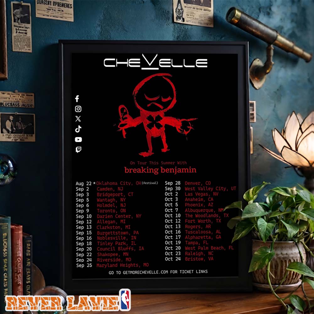 Chevelle Tour Flyer With Breaking Benjamin For The Summer 2026 North American Tour Red And Black Sad Robot Character Art Poster Canvas Chevelle Tour Flyer With Breaking Benjamin For The Summer 2026 North American Tour Red And Black Sad Robot Character Art Poster Canvas