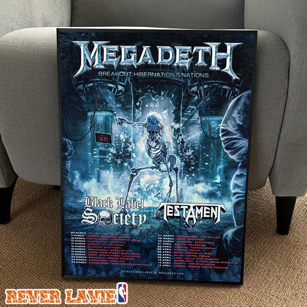 Megadeth Breakout Hibernation Of The Nations 2027 Europe Tour Dates Poster Featuring Black Label Society And Testament Poster Canvas Megadeth Breakout Hibernation Of The Nations 2027 Europe Tour Dates Poster Featuring Black Label Society And Testament Poster Canvas